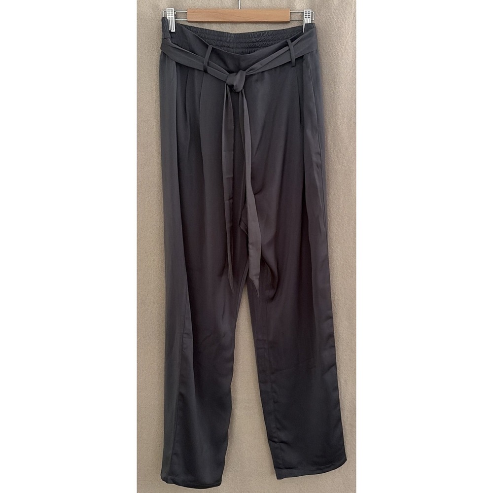 Heartloom NWT Women's Gray Satin Waist Tie Belt Pleated Tapered Pants Sz L